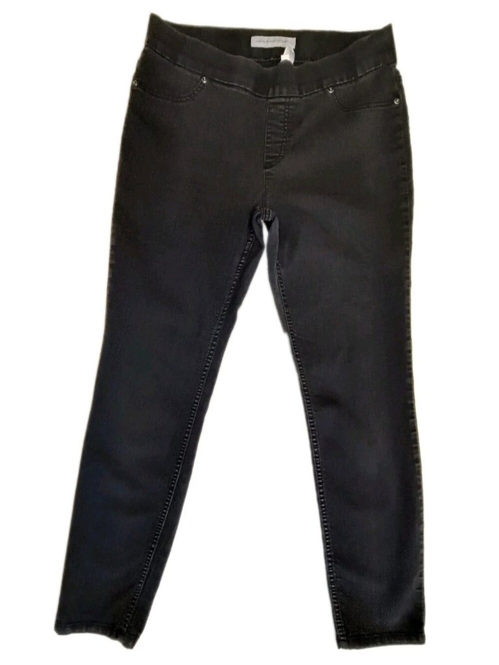 Chico's Platinum Denim Black Stretch Elastic Waist Black Jeans Pants Sz 1.5  M10